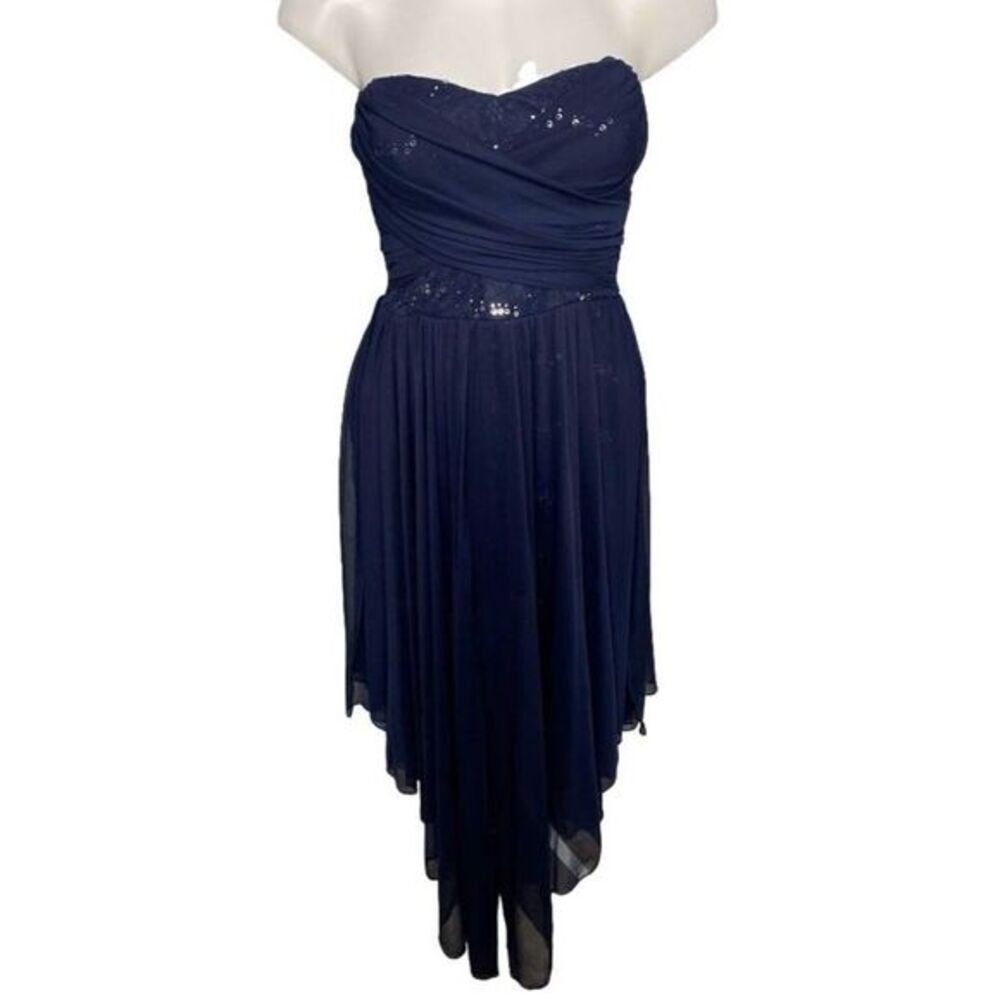 City Triangle Blue Strapless Sweetheart Neck Sequin High Low Dress Sz 3
